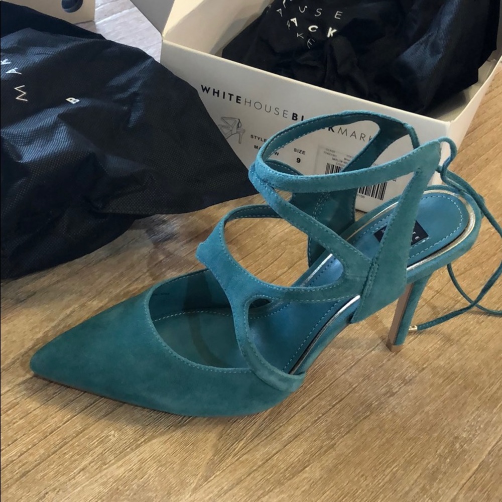 WHBM teal suede tie back heel